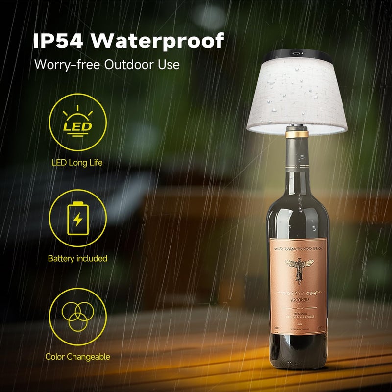 Hoide Store 2025 New Bottle Lamp - LED Bottle Lights for Liquor & Wine Bottles, Cordless Lampshade, Whiskey Bottle Top Light, Bottle Stopper Night Light Kit, Beige Fabric - Image 3